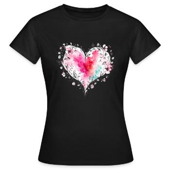Florales Aquarell-Herz - Frauen T-Shirt - Schwarz - Vorne - AI Model Female 172 dark (172cm)