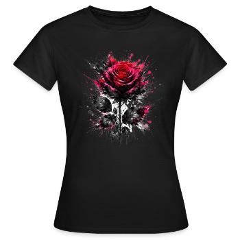 Rose rouge avec des éclaboussures d’encre - T-shirt Femme - noir - Devant - AI Model Female 172 dark (172cm)