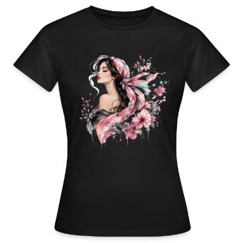 Elegante Frau mit floralen Akzenten - Frauen T-Shirt - Schwarz - Vorne - AI Model Female 172 dark (172cm)