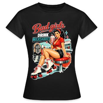 Bad Girls boivent des milkshakes – Pin-up de diner des années 50 - T-shirt Femme - noir - Devant - AI Model Female 172 dark (172cm)