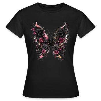 Papillon noir aux ailes rosées - T-shirt Femme - noir - Devant - AI Model Female 172 dark (172cm)