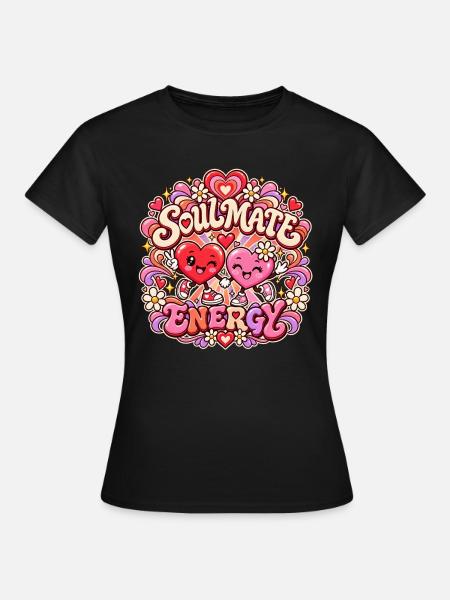 Soulmate Energy – Süße Herzfreunde - Frauen T-Shirt - Schwarz