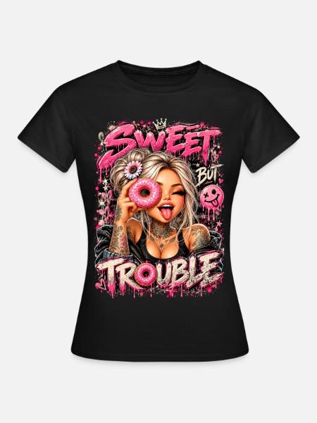 Sweet Trouble Donut Glam - Frauen T-Shirt - Schwarz