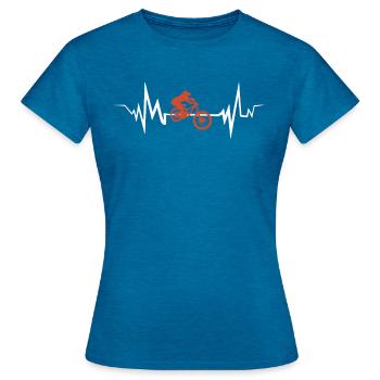 en descendant - T-shirt Femme - bleu saphir antique chiné - Devant - AI Model Female 172 dark (172cm)