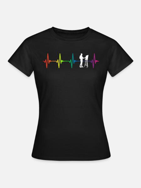 Painting Rainbow Heartbeat - Frauen T-Shirt - Schwarz