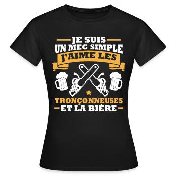 Un mec simple j aime les tronçonneuses et la bière - T-shirt Femme - noir - Devant - AI Model Female 172 dark (172cm)