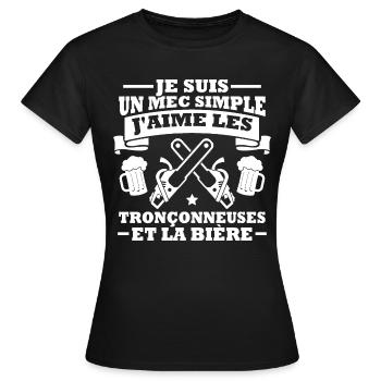 Un mec simple j aime les tronçonneuses et la bière - T-shirt Femme - noir - Devant - AI Model Female 172 dark (172cm)