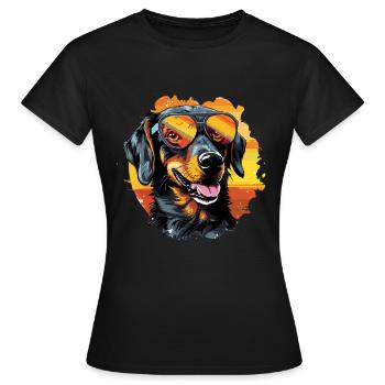 Chien pop art cool avec des lunettes de soleil - T-shirt Femme - noir - Devant - AI Model Female 172 dark (172cm)