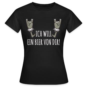 Pommesgabel Spruch Ich Will Ein Bier Von Dir - Frauen T-Shirt - Schwarz - Vorne - AI Model Female 172 dark (172cm)