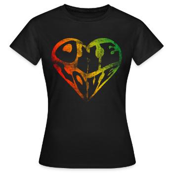 ein Liebesherzformtext-Typografie-Reggae - Frauen T-Shirt - Schwarz - Vorne - AI Model Female 172 dark (172cm)