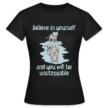 Vision cute cat Bengal tiger Believe in yourself - Women's T-Shirt - black - Front - AI Model Female 172 dark (172cm)