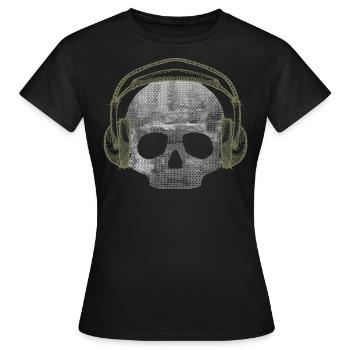 DJ Totenkopf Kopfhörer Retro Vintage Rock Musik - Frauen T-Shirt - Schwarz - Vorne - AI Model Female 172 dark (172cm)