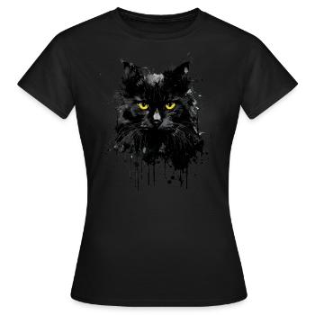 Noir chat yeux jaunes museau chaton encre - T-shirt Femme - noir - Devant - AI Model Female 172 dark (172cm)