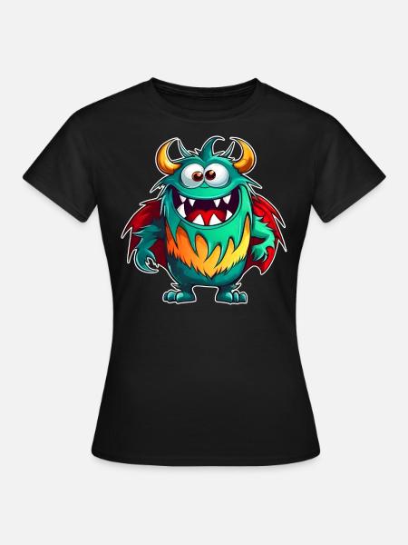 Niedliches lachendes Monster mit Superhelden Cape - T-shirt dam - svart
