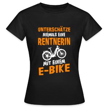 E-Bike Fahrrad Ruhestand Rentnerin - Frauen T-Shirt - Schwarz - Vorne - AI Model Female 172 dark (172cm)