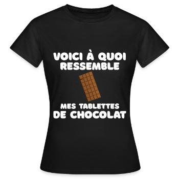citation drôle mes tablettes de chocolat - T-shirt Femme - noir - Devant - AI Model Female 172 dark (172cm)
