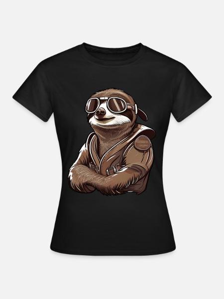 Faultier mit Fliegerbrille - Frauen T-Shirt - Schwarz