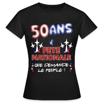 Anniversaire 50 ans Juillet Fête Nationale - T-shirt Femme - noir - Devant - AI Model Female 172 dark (172cm)
