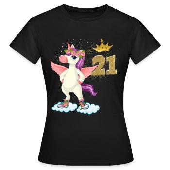 Licorne anniversaire 21 ans Cadeau Jeune Femme - T-shirt Femme - noir - Devant - AI Model Female 172 dark (172cm)