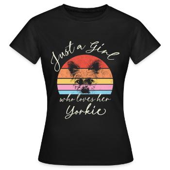 Just a Girl Who Loves Her Yorkie - coucher de soleil rétro - T-shirt Femme - noir - Devant - AI Model Female 172 dark (172cm)