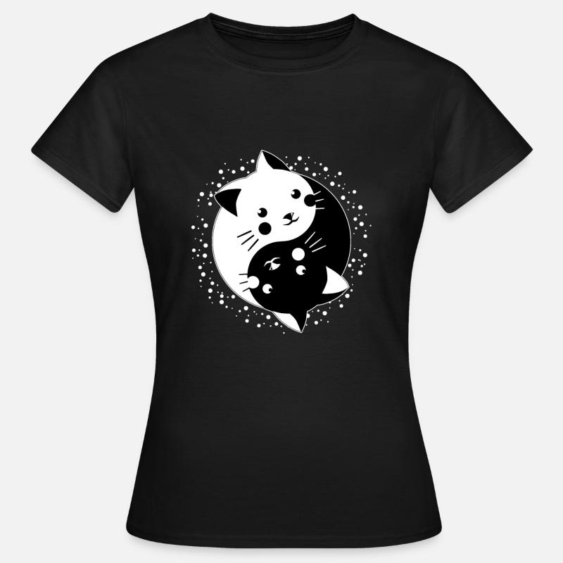 Coole Kätzchen Yin Yang Katzen Cat Geschenkidee - Frauen T-Shirt - Schwarz