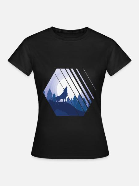 Heulender Wolf Hexagon Wildnis - Frauen T-Shirt - Schwarz