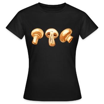 Drei braune Pilze die Champignons Pilze - Frauen T-Shirt - Schwarz - Vorne - AI Model Female 172 dark (172cm)