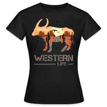Western - Frauen T-Shirt - Schwarz - Vorne - AI Model Female 172 dark (172cm)