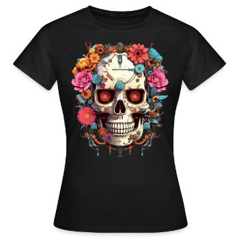 Cyborg Totenkopf Roboter Androide Sugar Skull - Frauen T-Shirt - Schwarz - Vorne - AI Model Female 172 dark (172cm)