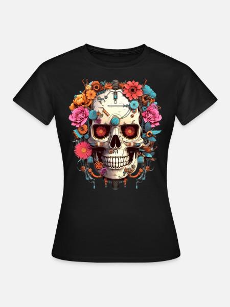 Cyborg Skull Robot Android Sugar Skull - T-shirt Femme - noir