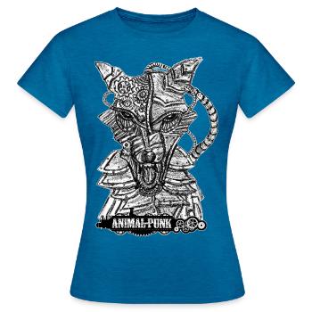 Mr. Wolf SteamPunk AnimalPunk - Frauen T-Shirt - Antikblaues Saphir meliert - Vorne - AI Model Female 172 dark (172cm)