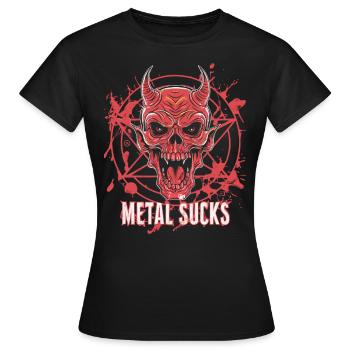 Metal Sucks Skull mit Pentagramm, Totenkopf - Frauen T-Shirt - Schwarz - Vorne - AI Model Female 172 dark (172cm)