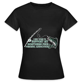 fishing, pike, northern, - Women's T-Shirt - black - Front - AI Model Female 172 dark (172cm)