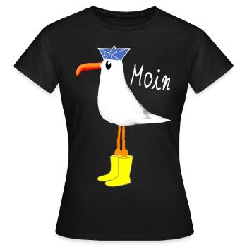 Moin Möwe Küste - Frauen T-Shirt - Schwarz - Vorne - AI Model Female 172 dark (172cm)