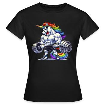 Einhorn Fitness Shirt – Lustiges Bodybuilding Moti - Frauen T-Shirt - Schwarz - Vorne - AI Model Female 172 dark (172cm)