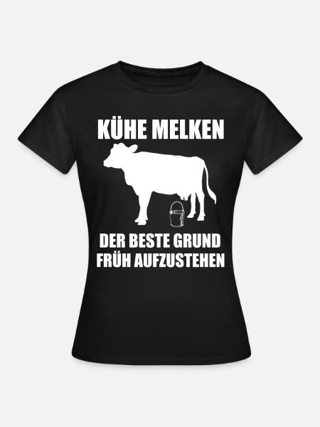Kühe melken - Der beste Grund früh aufzustehen - Dame-T-shirt - sort