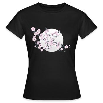 Dusty pink cherry blossom branch full moon - Women's T-Shirt - black - Front - AI Model Female 172 dark (172cm)
