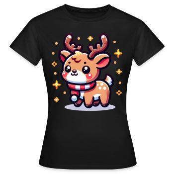 Reindeer poinsettias cute - Women's T-Shirt - black - Front - AI Model Female 172 dark (172cm)