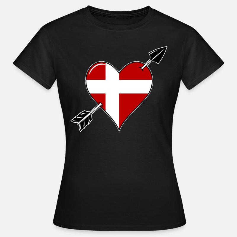 Danmark flager hjerte i kærlighed - Dame-T-shirt - sort
