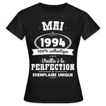 Anniversaire 30 ans - Mai 1994 Perfection - T-shirt Femme - noir - Devant - AI Model Female 172 dark (172cm)