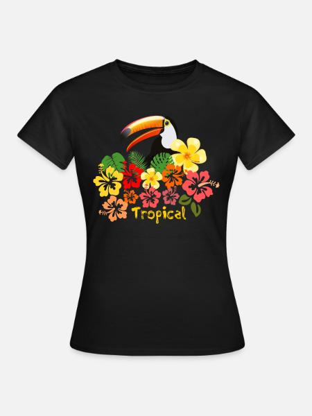 Toucan hibiscus fleurs été vacances forêt tropicale - T-shirt Femme - noir