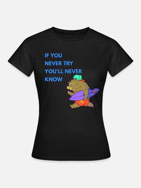 Cool Surfer Bär mit Surfbrett versucht sein Glück - Frauen T-Shirt - Schwarz