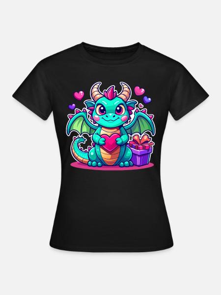 Farbenfroher Drache - Frauen T-Shirt - Schwarz