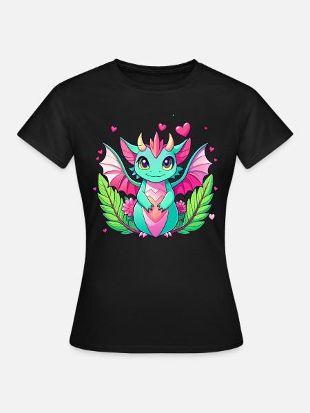 Farbenfroher Drache - Frauen T-Shirt - Schwarz