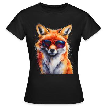 Lunettes de soleil renard imprimé imprimé animal coloré - T-shirt Femme - noir - Devant - AI Model Female 172 dark (172cm)