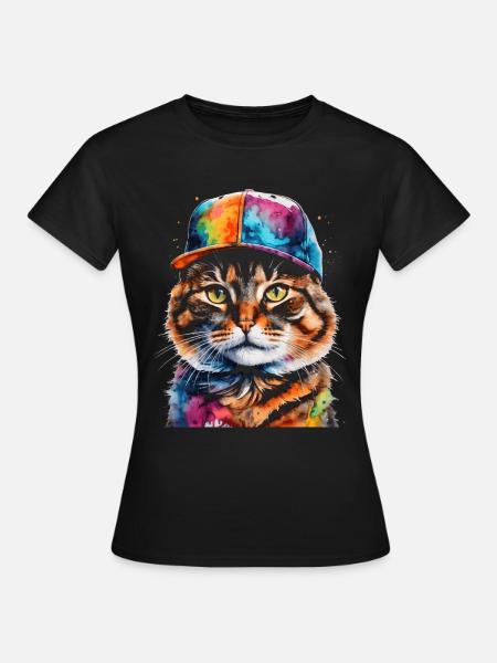 Katze Snapback Cap Bunt Lustig Tier Design Print - Dame-T-shirt - sort
