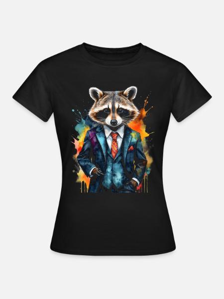 Waschbär Anzug Bunt Tier Design Print - Frauen T-Shirt - Schwarz
