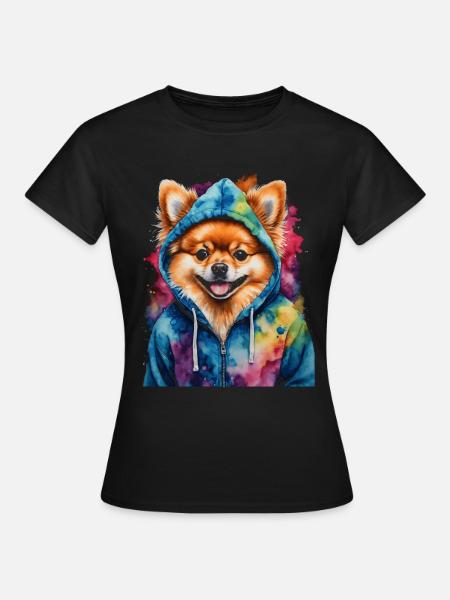 Pomeranian Zwergspitz Hoodie Hund Print - Frauen T-Shirt - Schwarz