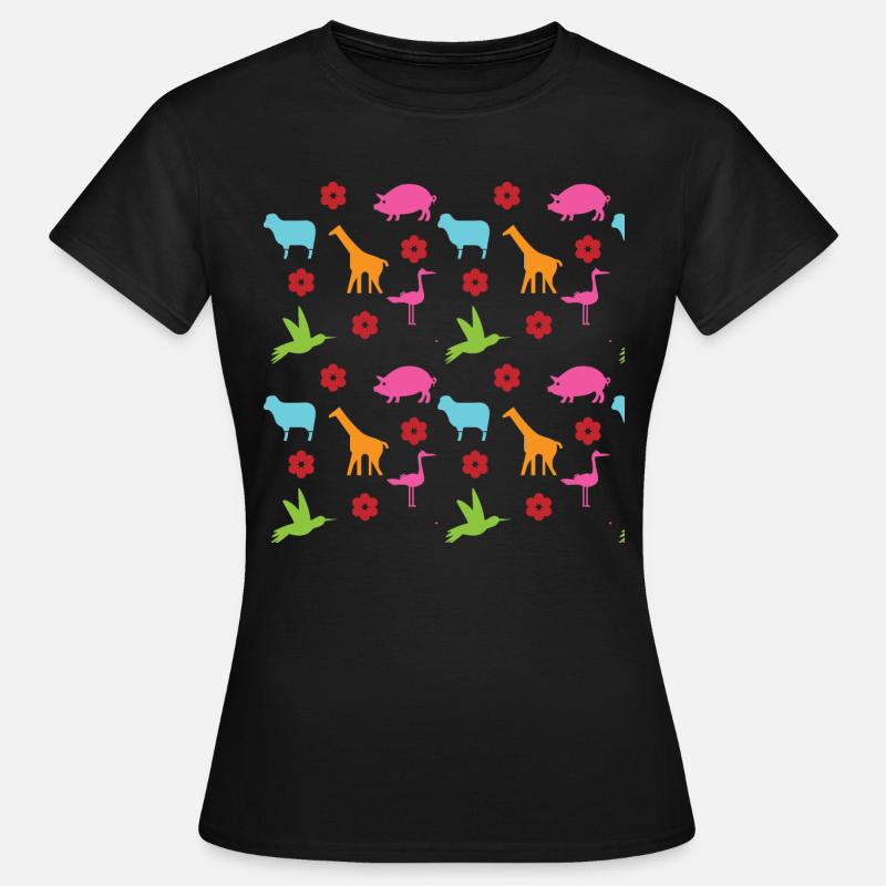 Animals pattern gift idea bird pig sheep image - Women's T-Shirt - black