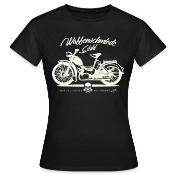 Simson SR2 - DDR Ostalgie Kultmoped - Frauen T-Shirt - Schwarz - Vorne - AI Model Female 172 dark (172cm)